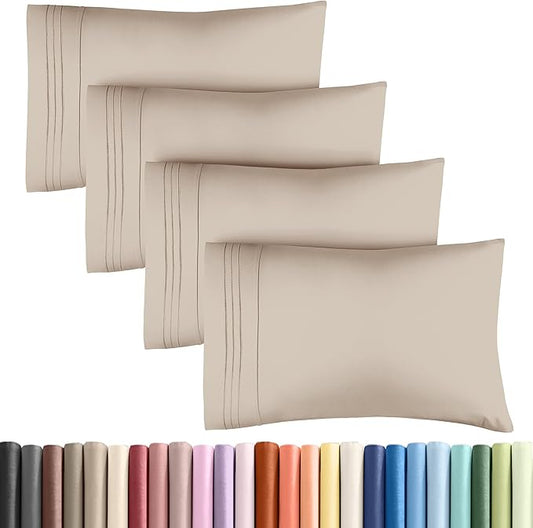 Queen Pillow Cases Set of 4 - Ultra Soft Hotel Quality Pillowcase Covers - Comfy, Cozy & Wrinkle Free - Shrinkage, Stain and Fade Resistant - Machine Washable Pillow Protectors - 4 Piece Set - Wheat