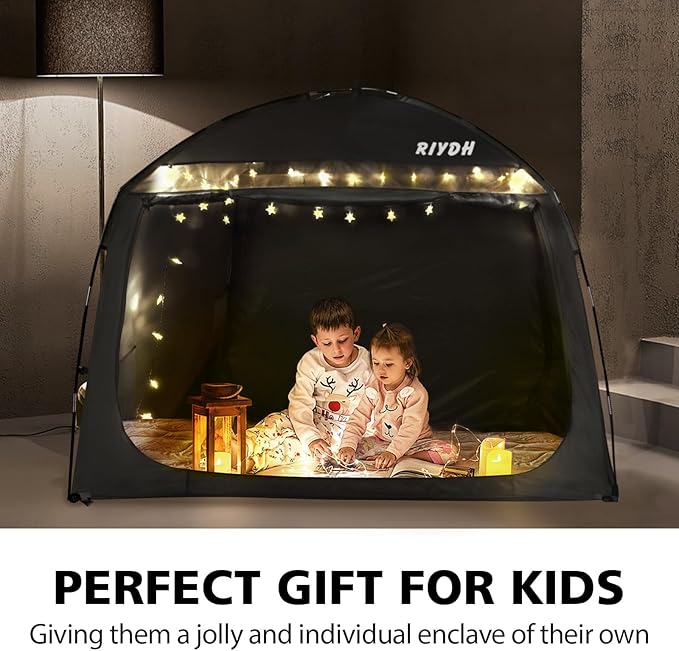 Bed Tent Bed Canopy Breathable 100% for Adult and Kids- Original Design Light Reduction 93% Sleeping Dream Tents Indoor Portable Big Space with String Light 3 Doors Twin Full Queen King Size