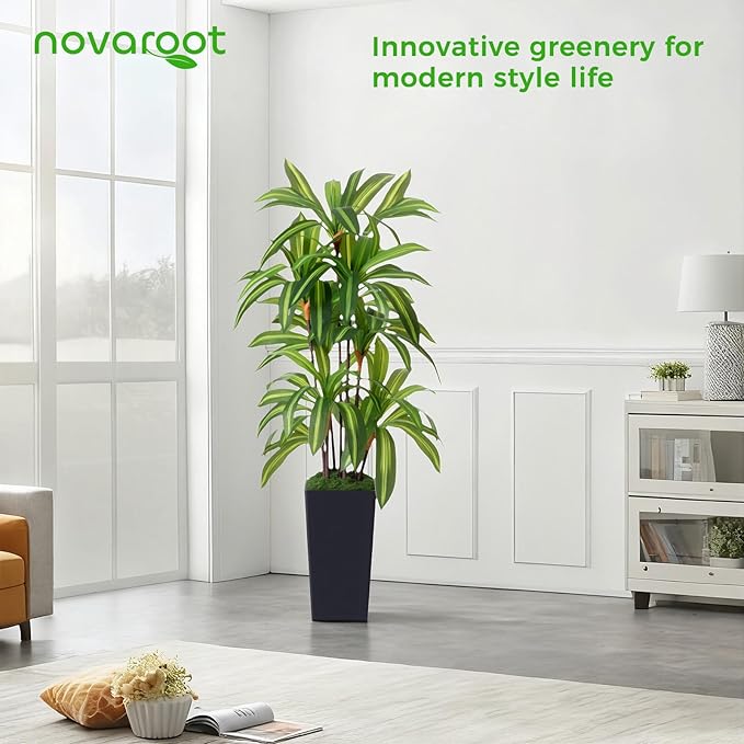 Artificial Dracaena Tree Indoor, 5Ft Faux Plants Indoor with Black Tall Planter - Faux Yucca Tall Fake Floor Plant in Pot - Artificial Plant for Home Office Living Room Decor Indoor