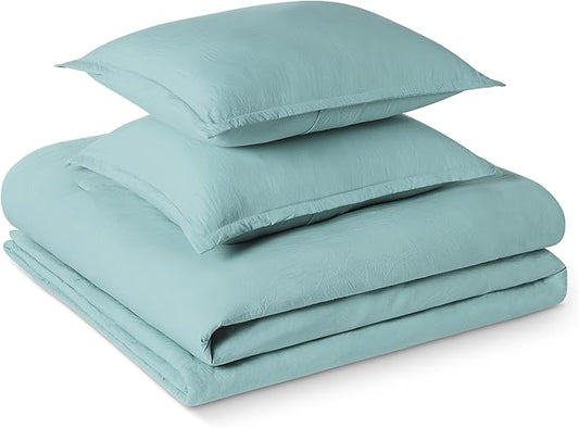 Amazon Basics Brushed Microfiber Comforter Set, Extra Soft with Natural Texture, 3-Piece, Queen/Full, Blue