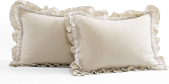 Lush Decor Ella Ruffle Lace Comforter, 3 Piece Set, King, Neutral - Cute Comforter - King Bedding Set - Beige Bedding - Coquette Decor - Beige Lace Trim - Ruffle Trim