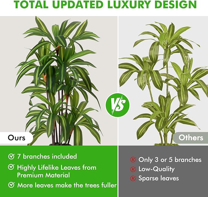 Artificial Dracaena Tree Indoor, 5Ft Faux Plants Indoor with Black Tall Planter - Faux Yucca Tall Fake Floor Plant in Pot - Artificial Plant for Home Office Living Room Decor Indoor