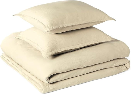 Amazon Basics Brushed Microfiber Comforter Set, Extra Soft with Natural Texture, 3-Piece, Queen/Full, Beige