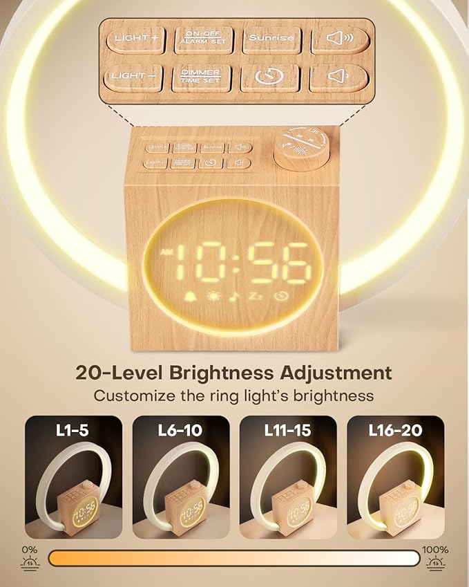 Sunrise Alarm Clock, White Noise Sound Machine, Alarm Clocks for Bedrooms with 12 Color Ambient Nightlight, White Noise Machine with 30 Soothing Sounds, Gifts for Adults, Kids, Couples, and Friends