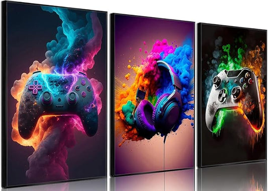 BGFCE Gaming Room Decor Wall Art, Video Theme Canvas Posters for Teen Boys Room, Unframed 16x24in Set of 3