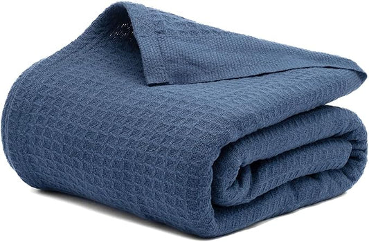 Salt Earth 100% Cotton Throw Blanket, Queen, 90"X92" Waffle Throws for Home, Bedrooms, Outdoor and Office Couch, Modern & Cozy Room Decor Blankets, Lightweight, All Season Western Blanket (Navy)
