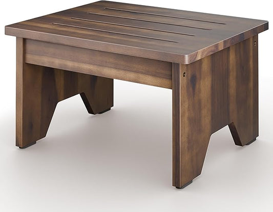 HOLANA 9” Acacia Wooden Foot Stool 300LBS Weight Capacity - Bed Steps for High Beds for Adults, Step Stool for Bed - Wood Step Stool for Adults, Seniors, Handicap - Assembly Required (Walnut Color)