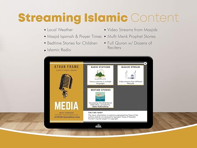 Masjidal 10" Digital Azan Clock with WiFi, Dynamic Touch Screen, Worldwide Prayer Times, Full Quran Player, Islamic Art, Streaming Halal Muslim Content: Duas, Dhikr, Hadith, Surah of The Day, Black