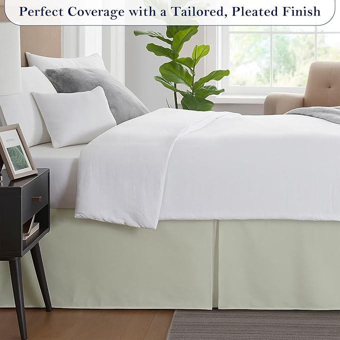 Luxury Pleated Bed Skirt, 14 Inch Tailored Drop Bed Skirt, Soft Double Brushed Premium Microfiber Bed Skirt, Easy Fit Bed Skirt, Fade & Wrinkle Resistant, Box Pleated Full Size Bedskirts - Ivory