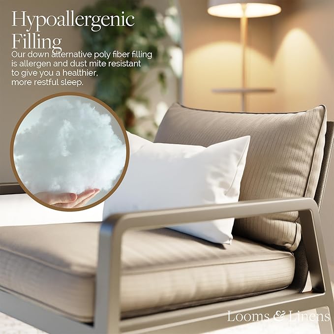 12x18 Lumbar Pillow by Looms and Linens with Down Alternative Rectangle Throw Pillow - USA Made Lumbar Pillow 18 x 12 Pack of 1