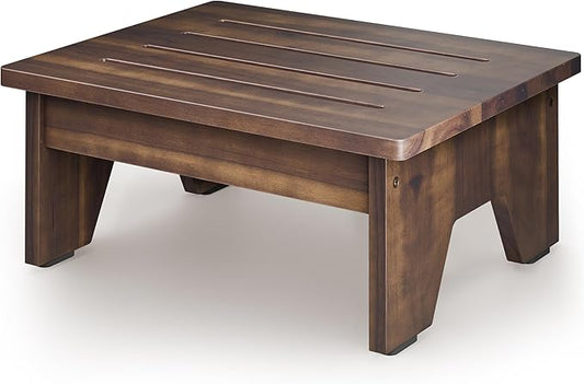 Holana Acacia Wood One Step Stool for Adults - 300 Lbs Wooden Step Stools Heavy Duty for High Bed Riser, Bathroom, Bedroom - Small Stepping Stool for Elderly, Seniors, Kids (Walnut, 6in H)