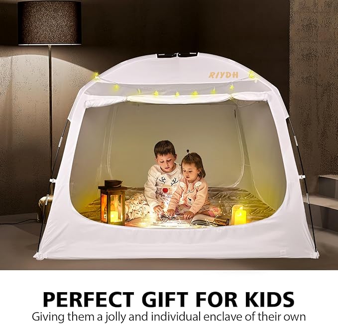 Bed Tent Bed Canopy Breathable 100% for Adult and Kids- Original Design Light Reduction 93% Sleeping Dream Tents Indoor Portable Big Space with String Light 3 Doors Twin Full Queen King Size