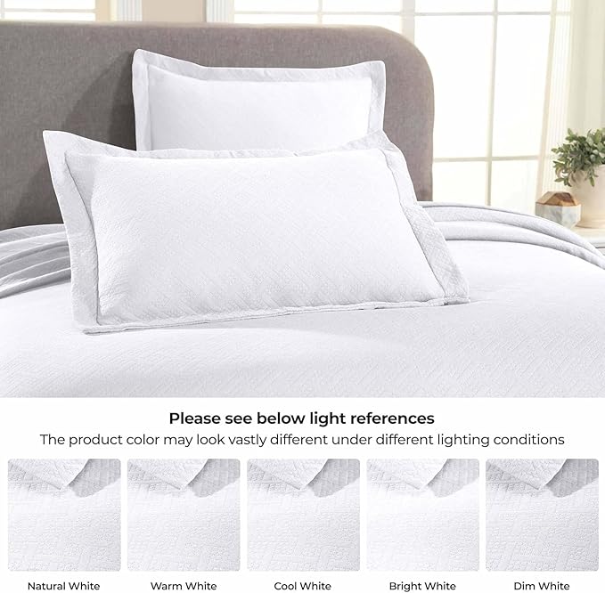 Superior 2 Piece Basketweave Cotton Bedspread Set, Home Bed Decor, Decorative Bed Spread, 1 Pillow Sham, Medium Weight Blanket, Matelasse Coverlet Bedding, Geometric Lattice Pattern, Twin, White