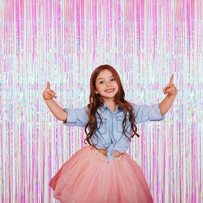 GOER 3.2 ft x 9.8 ft Metallic Tinsel Foil Fringe Curtains Party Photo Backdrop Party Streamers for Birthday,Graduation,New Year Eve Decorations Wedding Decor (1 Pack,Multicolor)