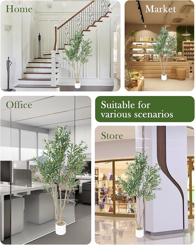 Olive Tree 8FT Fake Tree Faux Plants Indoor with Pot Artificial Tree Nearly Natural Olive Branches and Fruits for Living Room Home Office Decorations