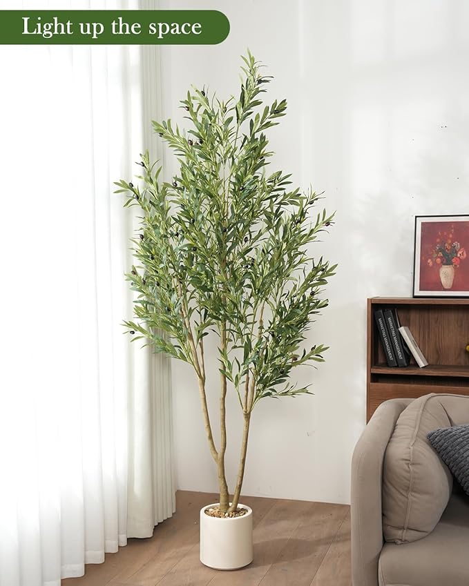 Olive Tree 6FT Fake Tree Faux Plants Indoor with Pot Artificial Tree Nearly Natural Olive Branches and Fruits for Living Room Home Office Decorations