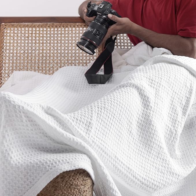 Salt Earth 100% Cotton Throw Blanket, King, 106"X92" Waffle Throws for Home, Bedrooms, Outdoor & Office Couch, Modern & Cozy Bed Room Decor Blankets,Lightweight All Season Western Blanket(White)