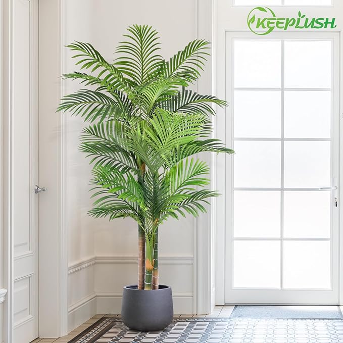 6ft Tall Triple Golden Cane Palm Artificial Tree 72inch Large Tropical Palm Tree UV Resistant Fake Plant in Pot for Indoor Outdoor Big House Living Room Outside Patio Office Home Decor 2Pack