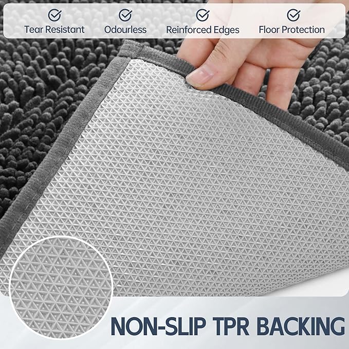 Dog Door Mat for Muddy Paws, 48" x 36" Chenille Absorbent Front Door Mat Inside, Large Runner Mud Mat for Dogs, Trap Dirt Washable Non Slip Outdoor Indoor Entrance Doormats, Grey