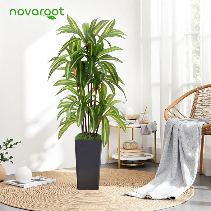 Artificial Dracaena Tree Indoor, 5Ft Faux Plants Indoor with Black Tall Planter - Faux Yucca Tall Fake Floor Plant in Pot - Artificial Plant for Home Office Living Room Decor Indoor