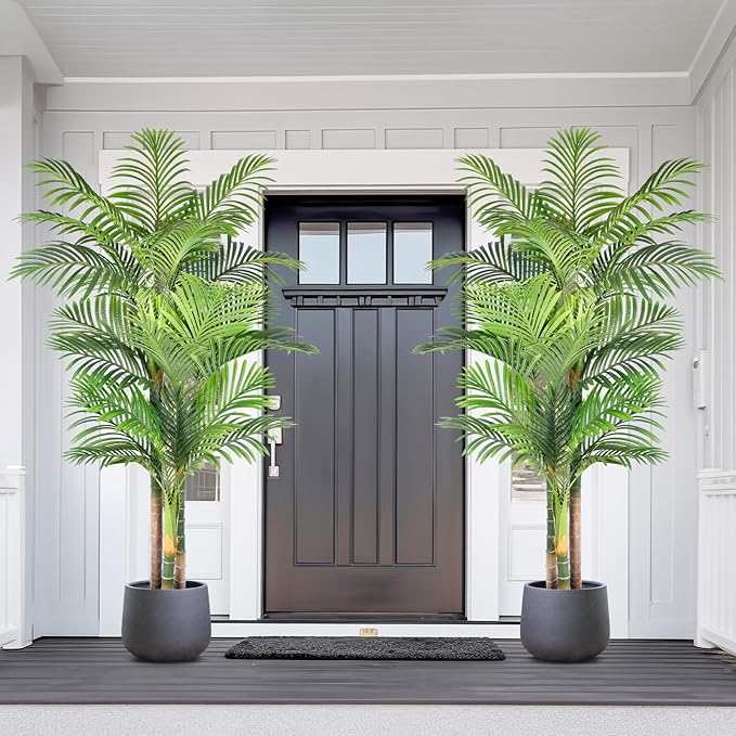 6ft Tall Triple Golden Cane Palm Artificial Tree 72inch Large Tropical Palm Tree UV Resistant Fake Plant in Pot for Indoor Outdoor Big House Living Room Outside Patio Office Home Decor 2Pack