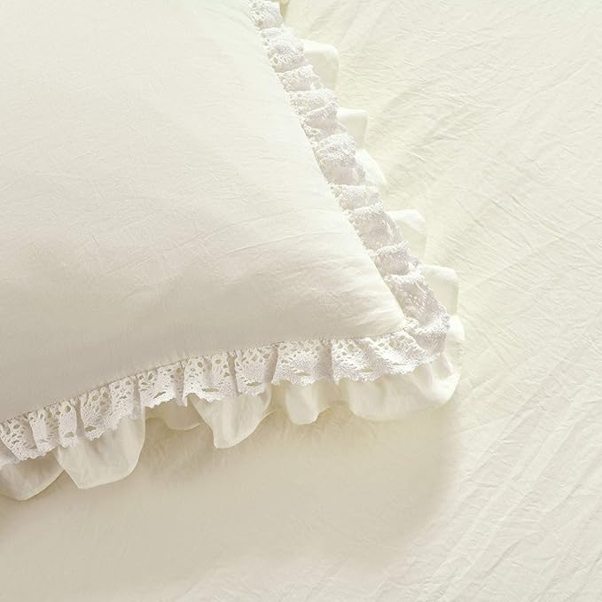 Lush Decor Ella Ruffle Lace Bedspread, 3 Piece Set, King, Ivory - Cute Bed Set - King Bedding - White Bedding - Coquette Decor - Neutral Ruffle Trim - White Lace Trim