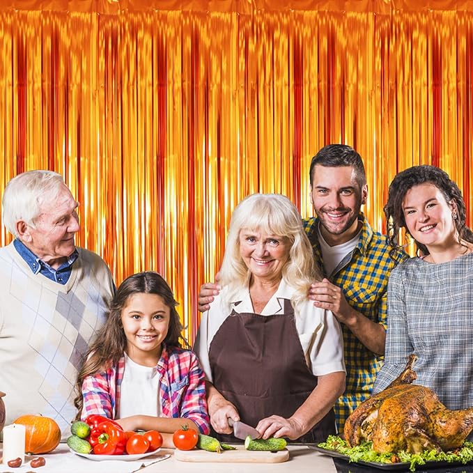 GOER 3.2 ft x 8.2 ft Metallic Tinsel Foil Fringe Curtains Party Photo Backdrop Party Streamers for Birthday,Graduation,New Year Eve Decorations Wedding Decor (Orange,1 Pack)