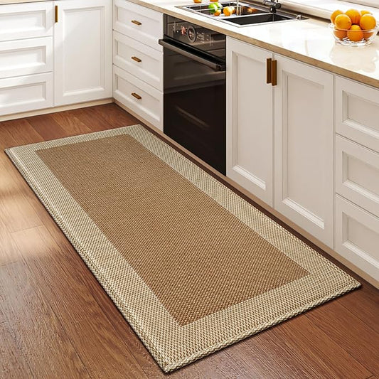 Kitchen Mats for Floor, Super Absorbent Kitchen Rugs Non Slip Washable, Soft Linen Braided Kitchen Runner Rug, Standing Mat Kitchen Sink Mat, Easy to Clean, Brown 17x47