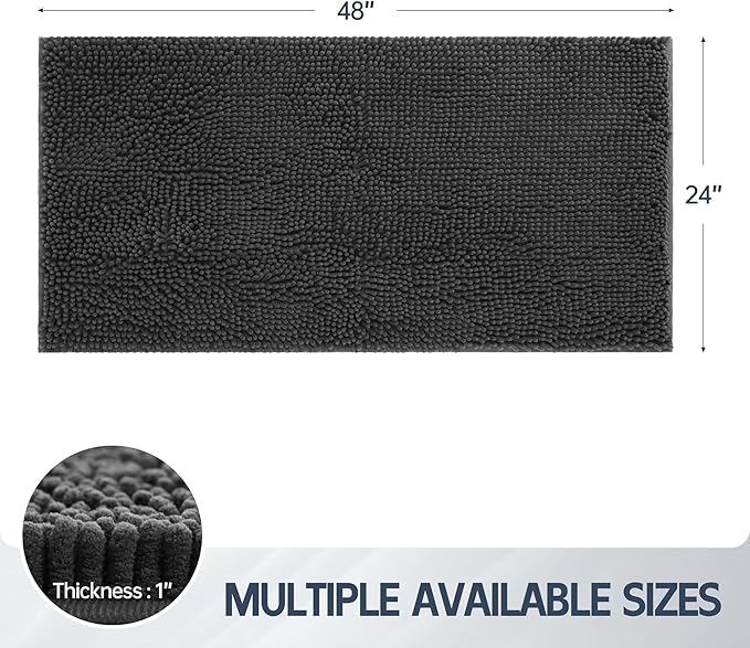 Dog Door Mat for Muddy Paws, 48" x 24" Chenille Absorbent Front Door Mat Inside, Large Runner Mud Mat for Dogs, Trap Dirt Washable Non Slip Outdoor Indoor Entrance Doormats, Grey