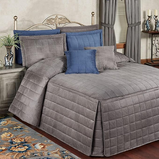 Touch of Class Camden Luxury Bedding | Neutral Charcoal Gray Color | Grande Fitted Bedspread | Faux Suede Box Quilted Design | Designed 3 Piece Set Includes Cal King Bedspread and 2 King Shams