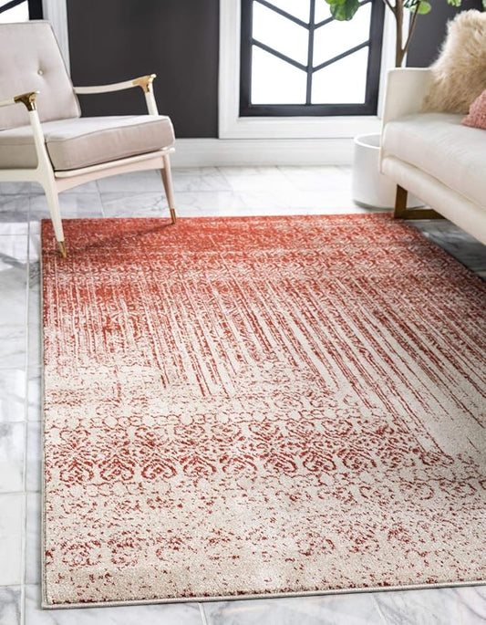 Unique Loom Del Mar Collection Area Rug - Jennifer (4' 1" x 6' 1" Rectangle, Red/ Beige)