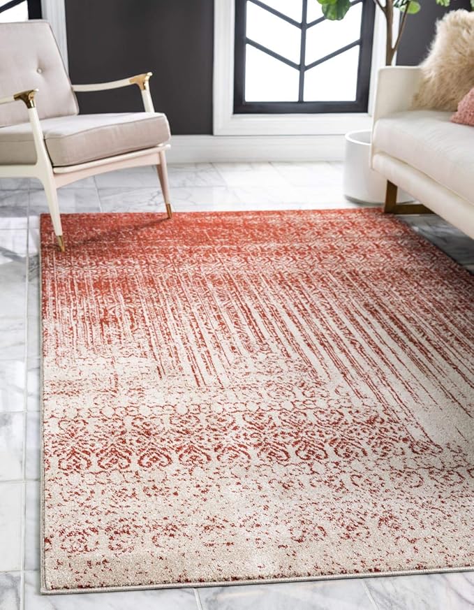 Unique Loom Del Mar Collection Area Rug - Jennifer (10' 6" x 16' 5" Rectangle, Red/ Beige)