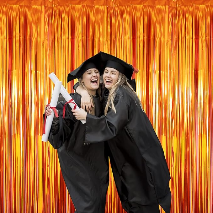 GOER 3.2 ft x 8.2 ft Metallic Tinsel Foil Fringe Curtains Party Photo Backdrop Party Streamers for Birthday,Graduation,New Year Eve Decorations Wedding Decor (Orange,1 Pack)