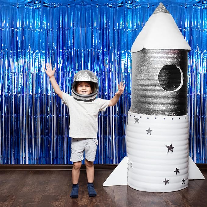 GOER 3.2 ft x 9.8 ft Metallic Tinsel Foil Fringe Curtains Party Photo Backdrop Party Streamers for Birthday,Graduation,New Year Eve Decorations Wedding Decor (Navy Blue,1 Pack)