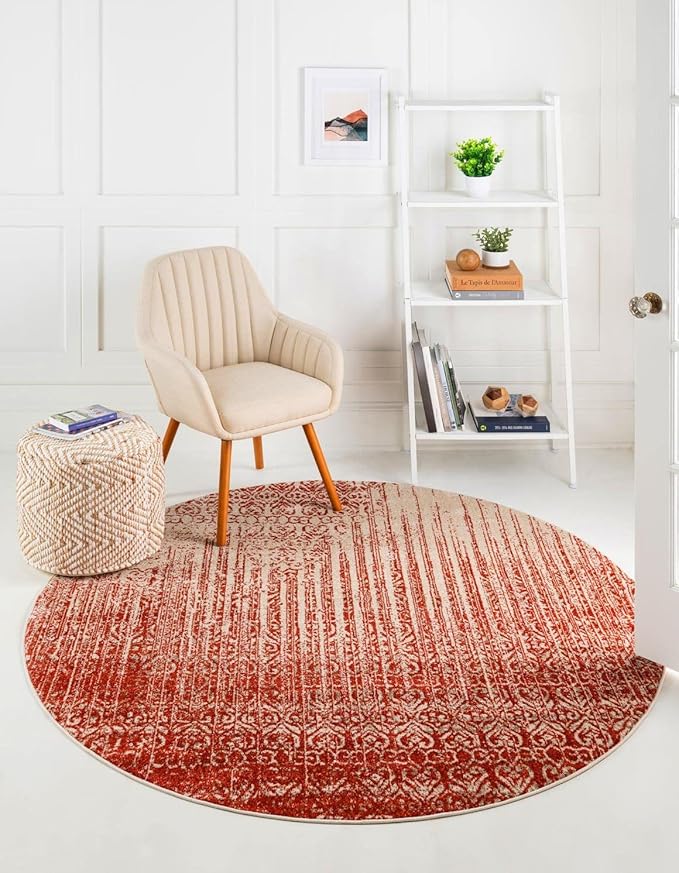 Unique Loom Del Mar Collection Area Rug - Jennifer (4' 1" Round, Red/ Beige)