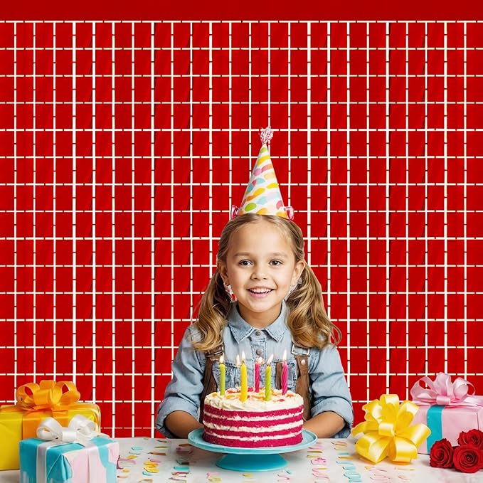 GOER Red Party Backdrop Metallic Tinsel Foil Fringe Curtain Photo Booth Prop for New Year's Eve Graduation Bachelorette Birthday Casino Theme Party Holiday Celebration Decorations (2 Packs)