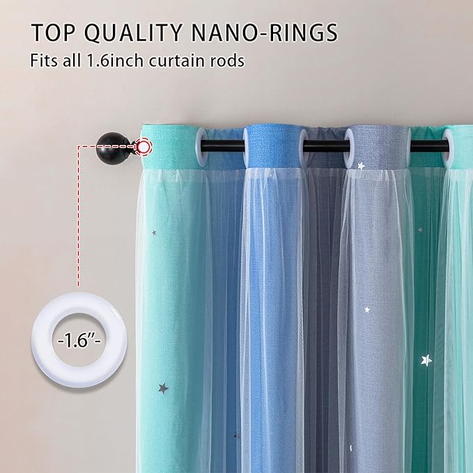 XiDi Dream Star Blackout Curtains for Kids Rooms Girl Princess Curtain for Daughter Bedroom Window (Blue Green Grey, W52 X L84)