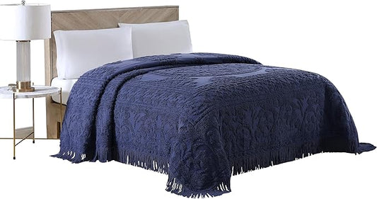 Beatrice Home Fashions Medallion Chenille Bedspread, King, Navy