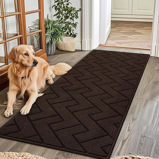 hicorfe Indoor Doormat,Front Back Door Mat Rubber Backing Non Slip Door Mats 24"x71" Absorbent Resist Dirt Entrance Doormat Inside Floor Mats for Entryway Washable Low-Profile(Coffee)