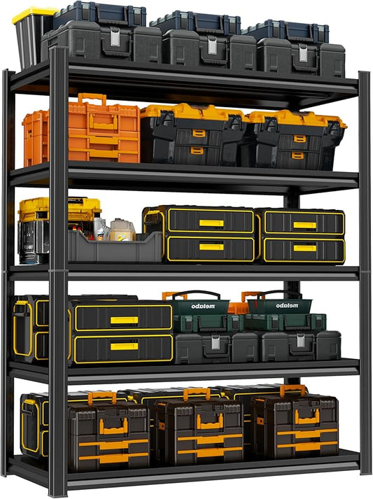 Storage Shelves, Garage Metal Shelving Unit, Adjustable, Double-Layer Column with Reinforced Ribs, Heavy-Duty, Capable of Bearing 600-3600 lbs (Black, 77 * 45 * 18, 5-Tier)