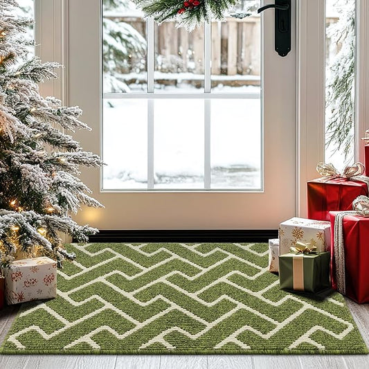 hicorfe Indoor Doormat,Front Back Door Mat TPR Backing Non Slip Mats 20"x31.5" Absorbent Resist Dirt Entrance Doormat Inside Floor for Entryway Washable Low-Profile(Sage Green)