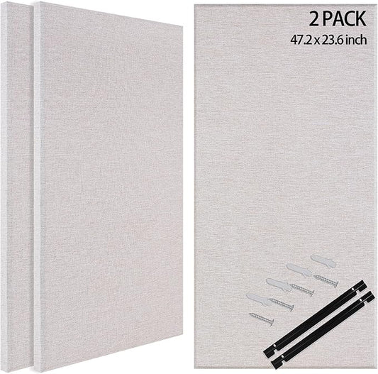 BUBOS 2 PCS Fabric Acoustic Panels,47.2''x23.8'' Decorative Sound Dampening Panels, Art Large Acoustic Wall Panels for Studios, Office, Home Theater,Max CavityPro Linen