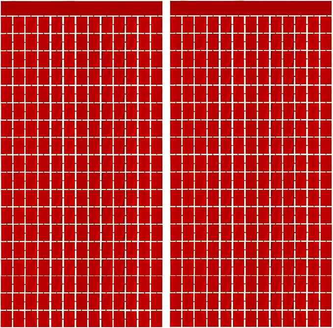 GOER Red Party Backdrop Metallic Tinsel Foil Fringe Curtain Photo Booth Prop for New Year's Eve Graduation Bachelorette Birthday Casino Theme Party Holiday Celebration Decorations (2 Packs)