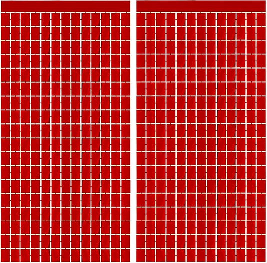 GOER Red Party Backdrop Metallic Tinsel Foil Fringe Curtain Photo Booth Prop for New Year's Eve Graduation Bachelorette Birthday Casino Theme Party Holiday Celebration Decorations (2 Packs)