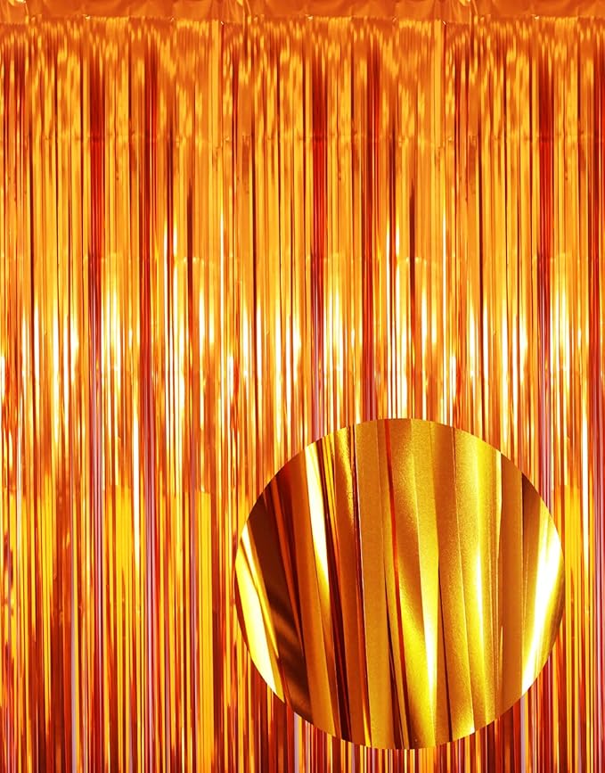 GOER 3.2 ft x 8.2 ft Metallic Tinsel Foil Fringe Curtains Party Photo Backdrop Party Streamers for Birthday,Graduation,New Year Eve Decorations Wedding Decor (Orange,1 Pack)