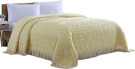 Beatrice Home Fashions Medallion Chenille Bedspread, Full, Yellow