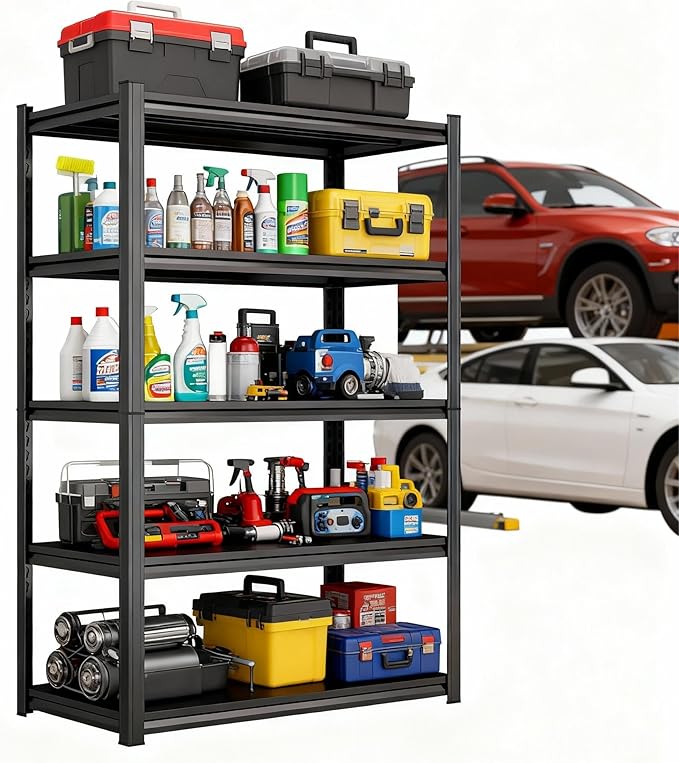Garage Shelves,14-48''W Heavy-Duty Storage Shelves, Double-Layer Uprights, Thickened Shelves, Waterproof &Rustproof, Suitable for Indoor & Outdoor Use. (Black, 36''W*14''D*78''H, 5-Tier)