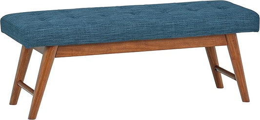 Amazon Basics Modern Haraden Upholstered Button-Tufted Bench, Blue, 16 x 44 x 17 in