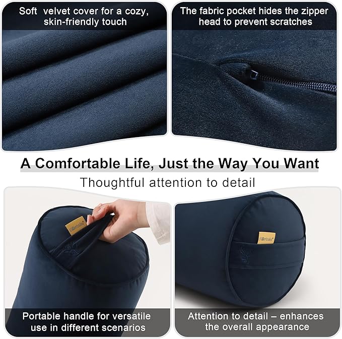 Long Round Body Pillow for Adults – Bolster Pillow for Bed, Cervical Roll Pillow, Firm Support for Sleeping,39.37 x 7.87 Inches,Teal Blue