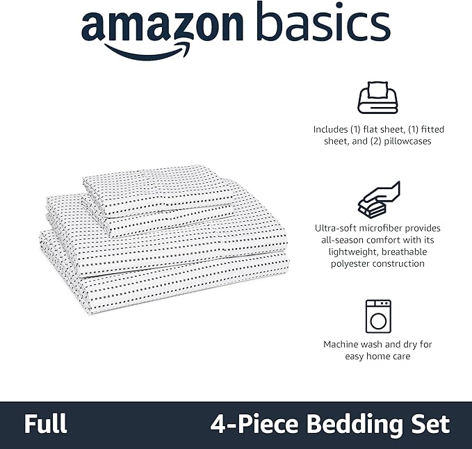 Amazon Basics Lightweight Microfiber 4-Piece Bed Sheet Set, Plum, Printed, Full